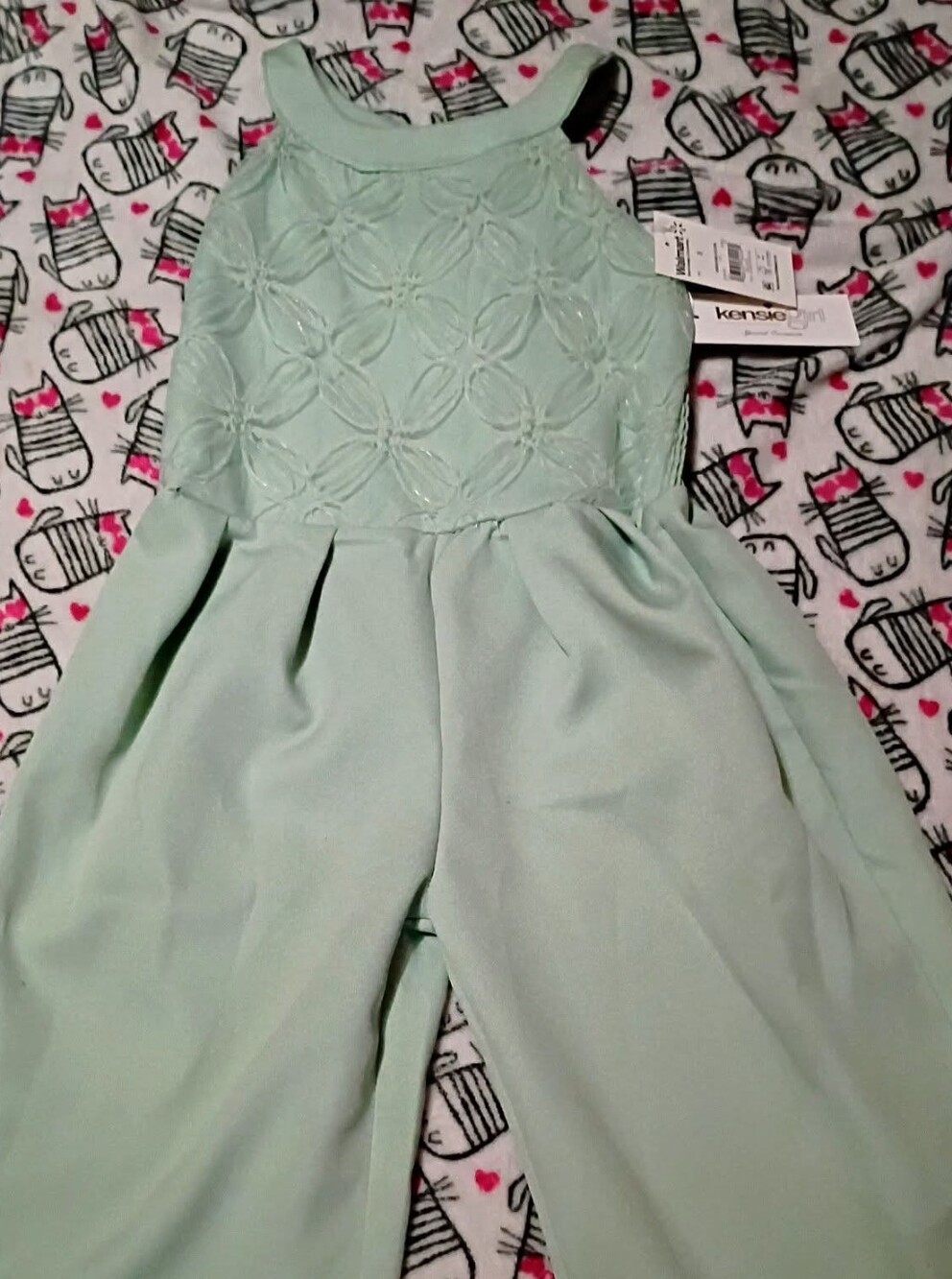 Kensie Mint Lace-Detail Wide Leg Jumpsuit